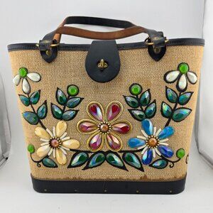 Vintage Enid Collins 1960s Jewel Garden Canvas Bucket Bag Purse RARE